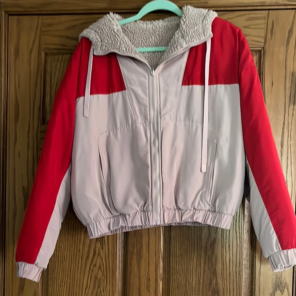 ALO Yoga Red and Gray Puffer Jacket